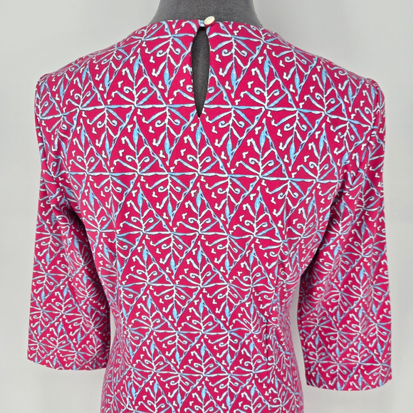 J McLaughlin Dress Womens Medium Pink Blue Stretch Knit Pockets Pullover Career - Picture 6 of 14